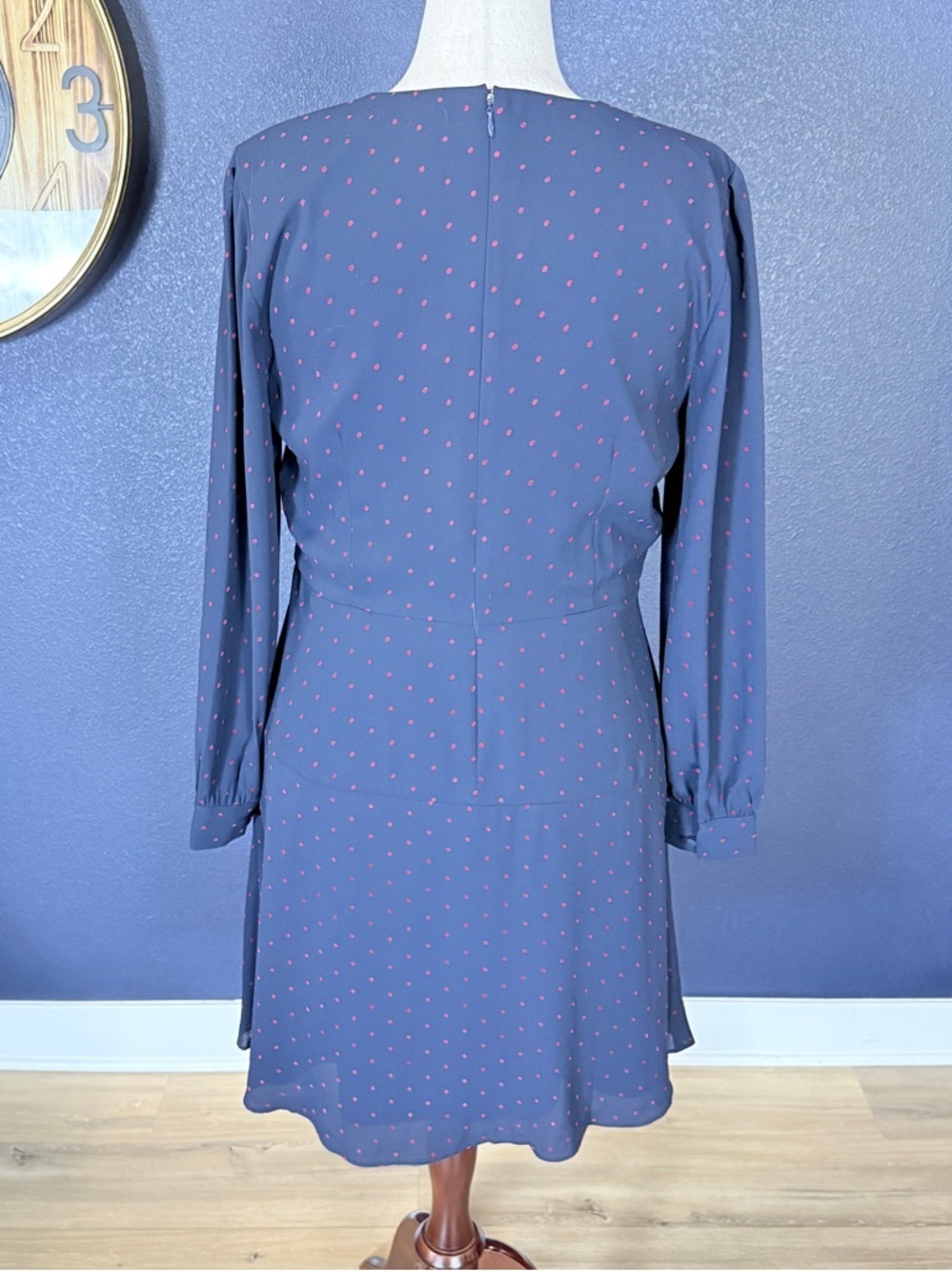 Ann Taylor Blue Red Polka Dot Long Sleeve Wrap Dress | Size 14 - Picture 3 of 9
